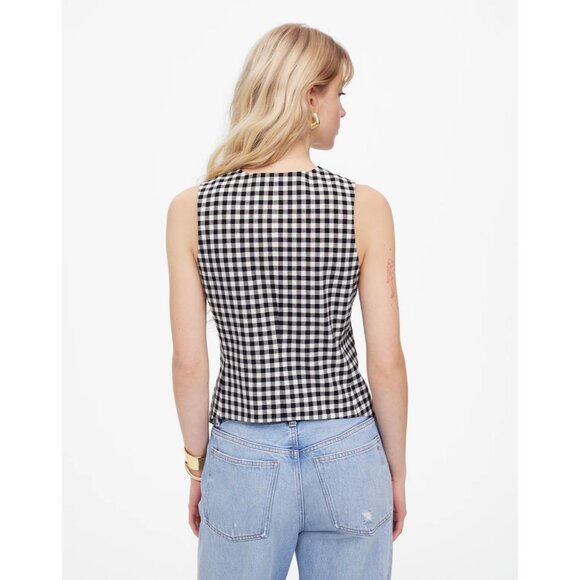 Madewell Womens Size 10 Gingham Single Breasted Crewneck Vest in Black $118 427 - Picture 3 of 9